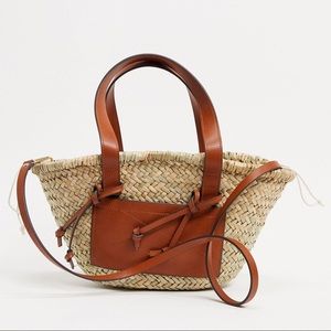 Mango Straw Bag with front panel in tan